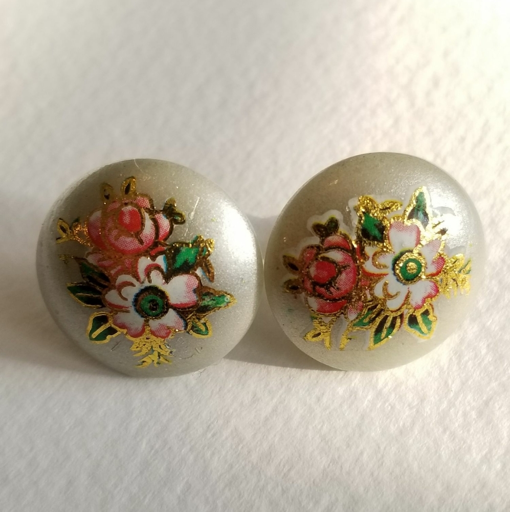 Vintage button earrings flower rose cottage core cottagecore floral